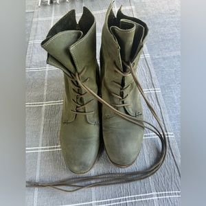 Pedaq olive green nubuck ankle booties. Size 38.